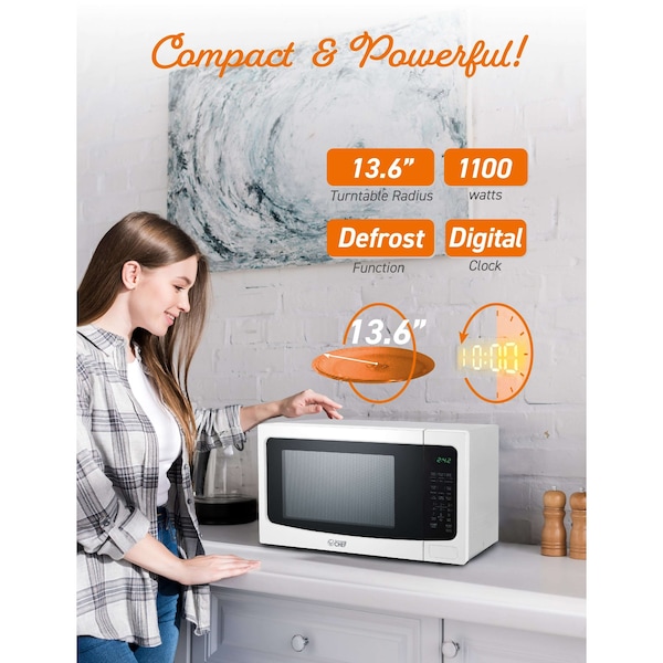 Commercial Chef 1.6 Cu. Ft. Countertop Microwave with Touch Controls & Digital Display, White Microwave - CHM16MW6