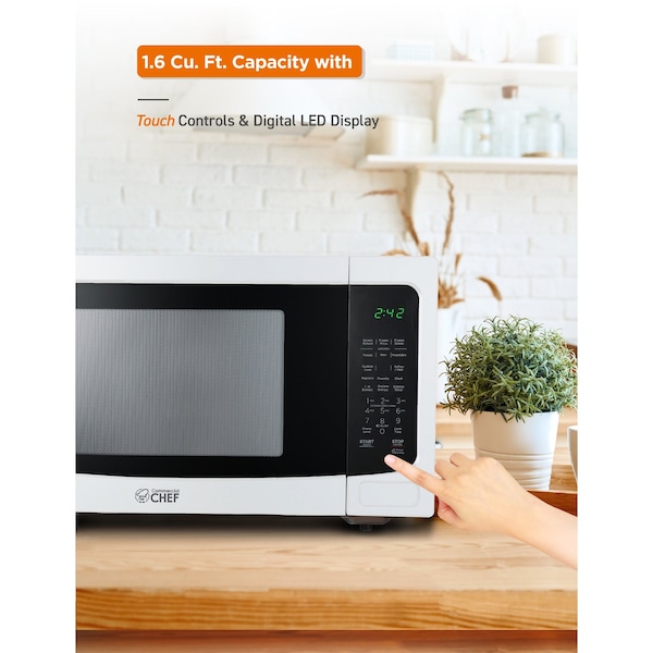 Commercial Chef 1.6 Cu. Ft. Countertop Microwave with Touch Controls & Digital Display, White Microwave - CHM16MW6