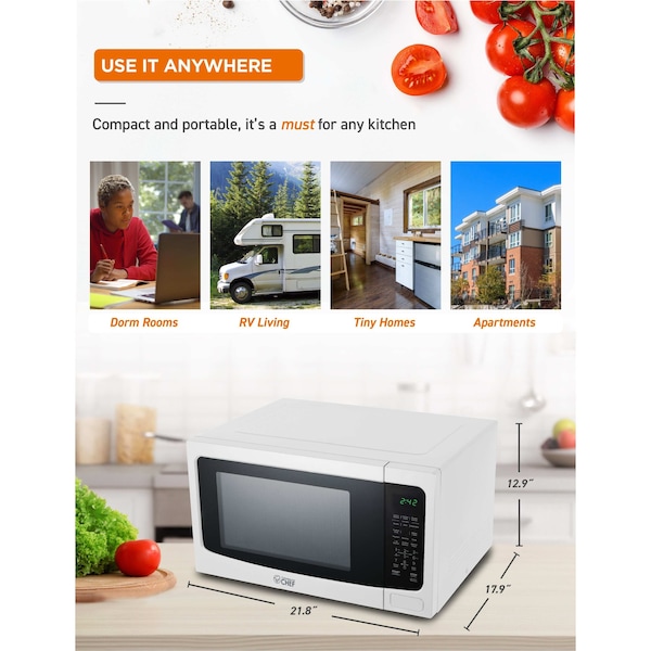 Commercial Chef 1.6 Cu. Ft. Countertop Microwave with Touch Controls & Digital Display, White Microwave - CHM16MW6