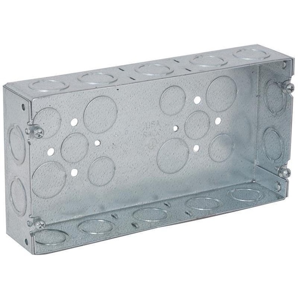 Hubbell Electrical Box, 3-Gang, 24-Knockout, 6 1/2 in End, 4 3/4 Inside Knockout, Galvanized Steel - 952