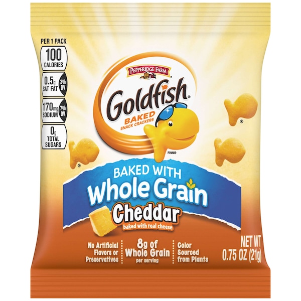 Galletas saladas Pepperidge Farms Goldfish de granos enteros con cheddar, 0.75 oz., paquete de 300 - 140018105