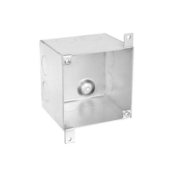 Southwire Electrical Box, 50 cu in, Square Box Type, 4 Gangs, Steel, Square Shape - 52181-3/4-SPKR