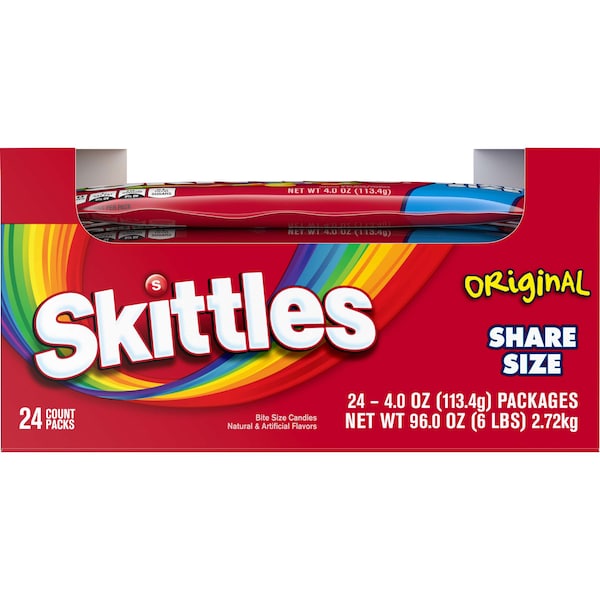 Skittles Skittles Tear N Share Original Candy 4 oz., PK144 - 108297 

Skittles Skittles Tear N Share Original Candy 4 oz., PK144 - 108297