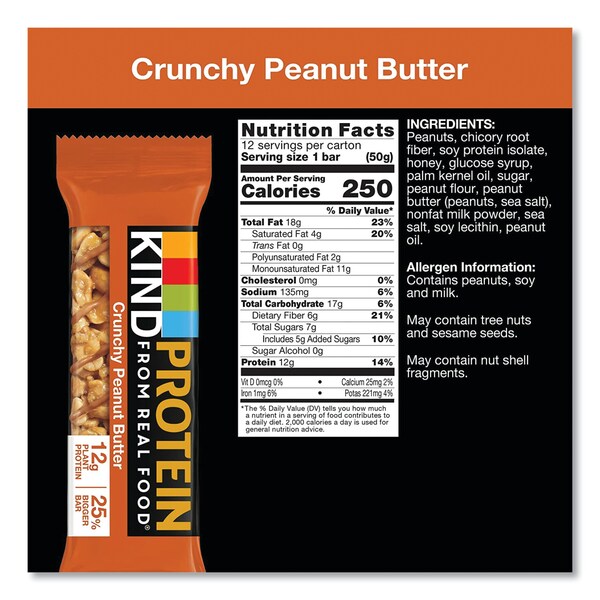 Barritas de proteína Kind, mantequilla de cacahuate crujiente, 1.76 oz, paquete de 12 - 26026