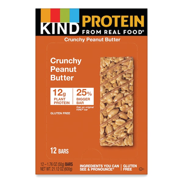 Barritas de proteína Kind, mantequilla de cacahuate crujiente, 1.76 oz, paquete de 12 - 26026