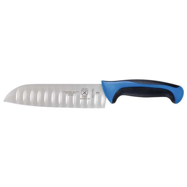 Mercer Cutlery Santoku Knife, Granton Edge, 7 In., Blue - M22707BL