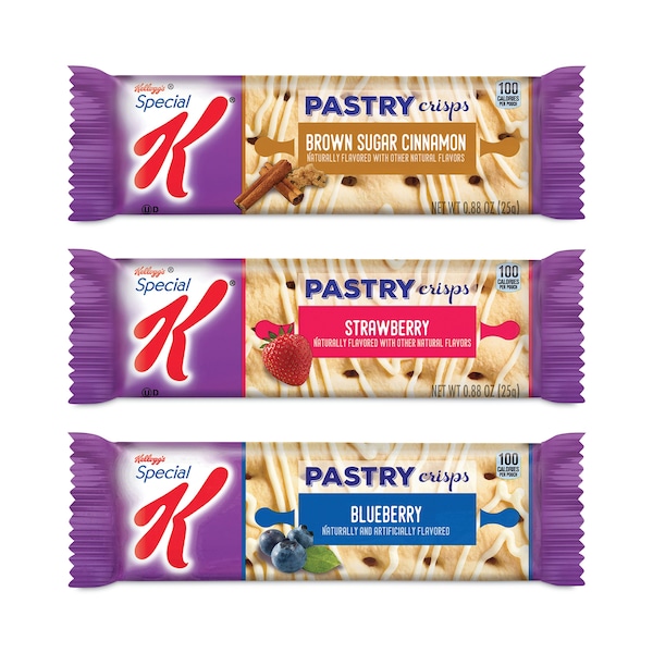 Kellogg's Special K Pastel Crujiente, Arándano, Azúcar Morena Canela y Fresa, 0.88 oz, paquete de 30, 30 paquetes - 3800022083