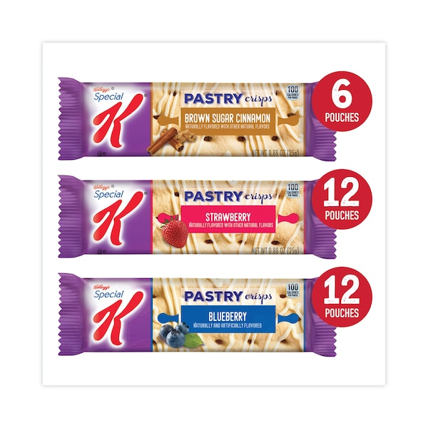 Kellogg's Special K Pastel Crujiente, Arándano, Azúcar Morena Canela y Fresa, 0.88 oz, paquete de 30, 30 paquetes - 3800022083