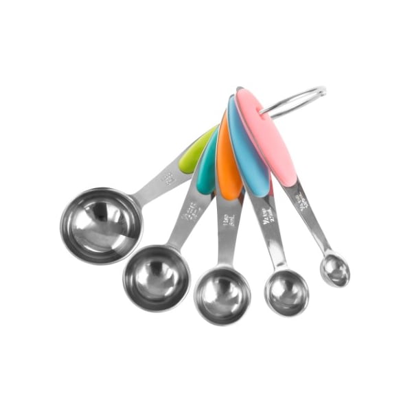 Hastings Home 5-piece Measuring Spoons Set, Stainless Steel with Colored Silicone Handles and Metal Ring Hanger - 631559ONM