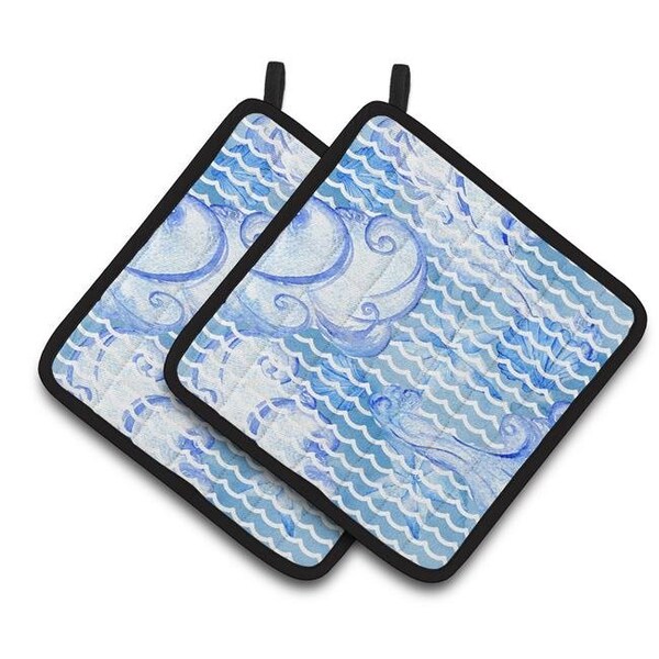 Carolines Treasures Carolines Treasures BB7530PTHD Beach Watercolor Abstract Waves Pair of Pot Holders - BB7530PTHD