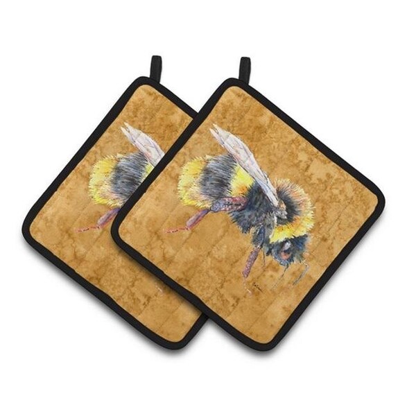 Carolines Treasures Carolines Treasures 8850PTHD Bee on Gold Pair of Pot Holders; 7.5 x 3 x 7.5 in. - 8850PTHD