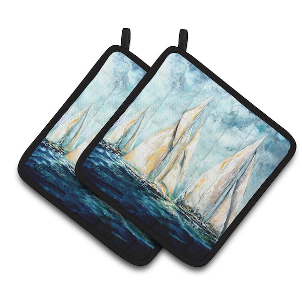 Carolines Treasures Sailboats Last Mile Pair of Pot Holders - MW1355PTHD