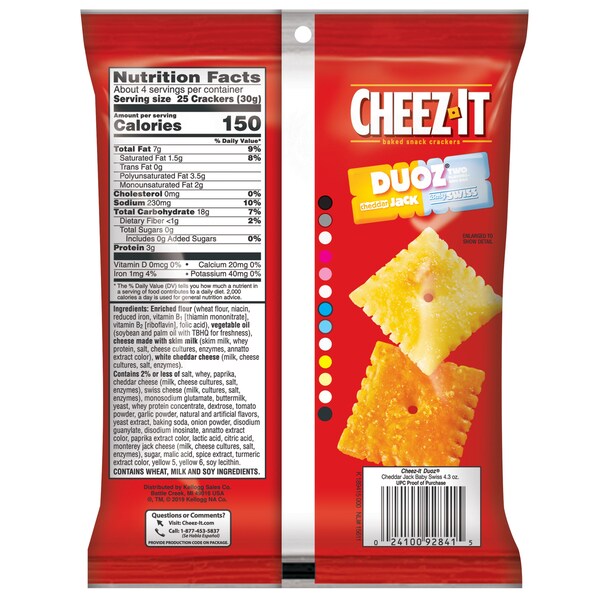 Cheez-It Cheez-It Du oz. Galleta de Queso Cheddar y Baby Swiss 4.3 oz., Paquete de 6 - 2410092816