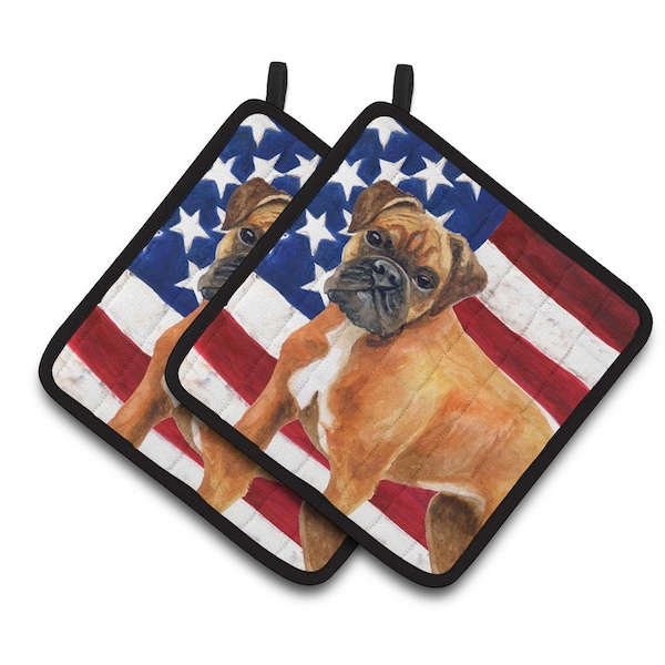 Carolines Treasures German Boxer Patriotic Pair of Pot Holders - BB9640PTHD