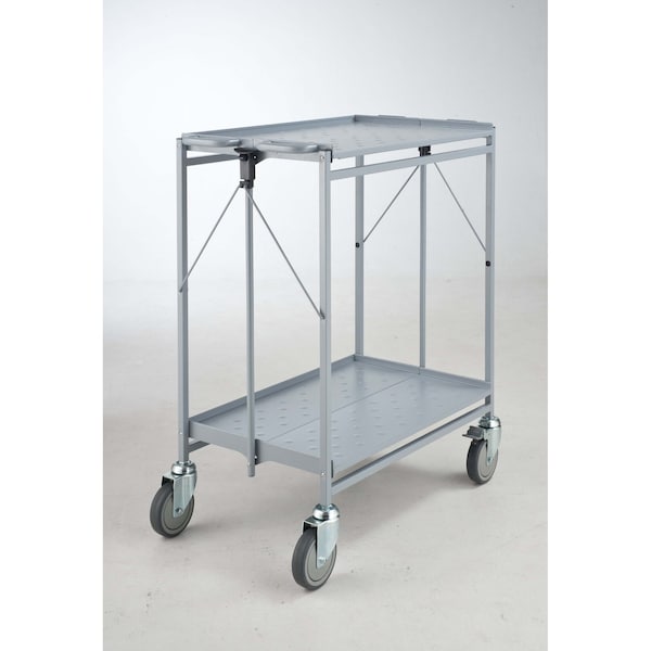 Master Grade Folding Carts, 2-shelf grey, 550 lb Cap, SwvlCstr 5"X1.5" W/ 2 brakes - BC-3010H
