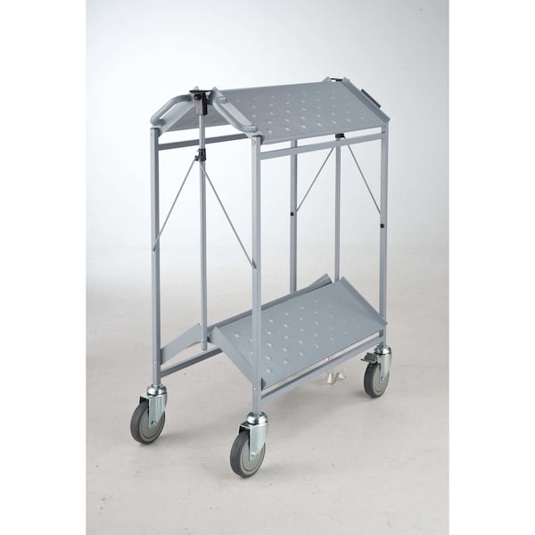 Master Grade Folding Carts, 2-shelf grey, 550 lb Cap, SwvlCstr 5"X1.5" W/ 2 brakes - BC-3010H