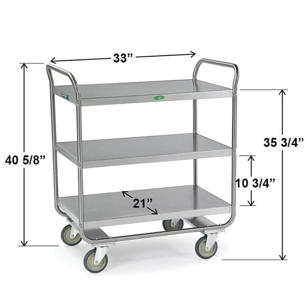 Lakeside Stainles Steel Tubular Frame 3 Shelf Cart; 500 lb Capacity, 21"x33" - 244