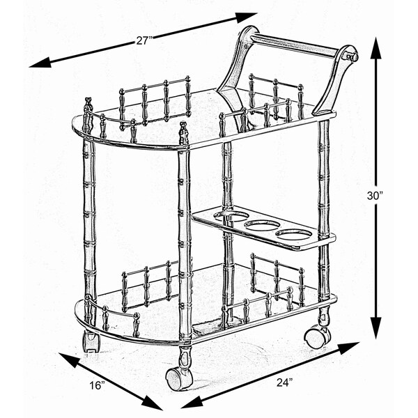 Fabulaxe Wood Serving Bar Cart Tea Trolley with 2 Tier Shelves and Rolling Wheels, Gold, Black and White - QI003776.WT