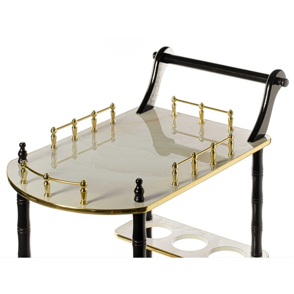 Fabulaxe Wood Serving Bar Cart Tea Trolley with 2 Tier Shelves and Rolling Wheels, Gold, Black and White - QI003776.WT