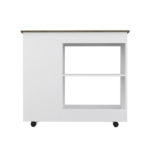 Tuhome Nigella Kitchen Cart, Two Storage Shelves, Four Casters, Three Side Shelves, White/Dark Brown - MBB7165