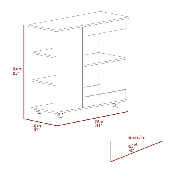 Tuhome Nigella Kitchen Cart, Two Storage Shelves, Four Casters, Three Side Shelves, White/Dark Brown - MBB7165