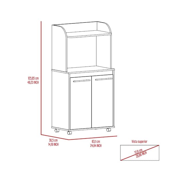 Tuhome Kira Kitchen Kart, Double Door Cabinet, One Open Shelf, Two Interior Shelves, White - MLB6769