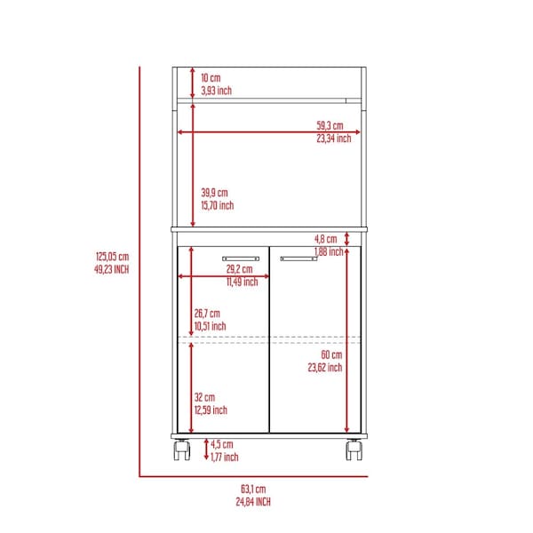 Tuhome Kira Kitchen Kart, Double Door Cabinet, One Open Shelf, Two Interior Shelves, White - MLB6769