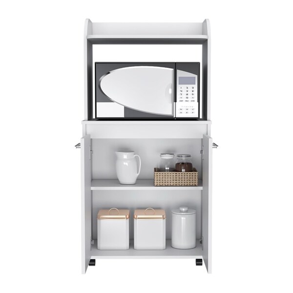 Tuhome Kira Kitchen Kart, Double Door Cabinet, One Open Shelf, Two Interior Shelves, White - MLB6769