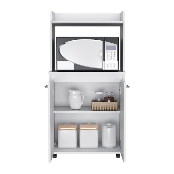 Tuhome Kira Kitchen Kart, Double Door Cabinet, One Open Shelf, Two Interior Shelves, White - MLB6769