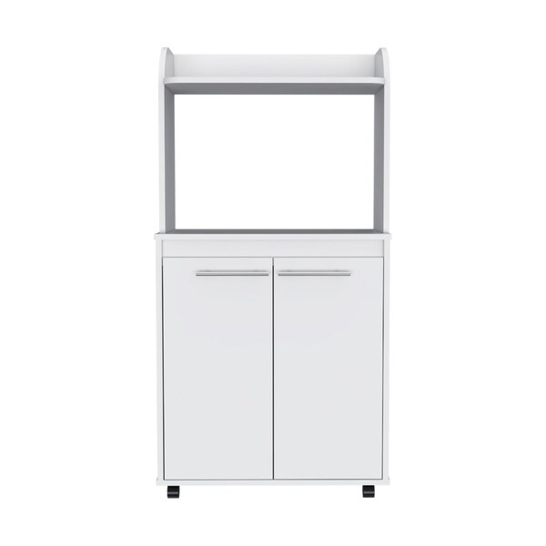 Tuhome Kira Kitchen Kart, Double Door Cabinet, One Open Shelf, Two Interior Shelves, White - MLB6769