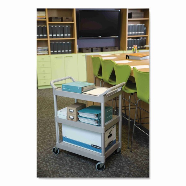 Rubbermaid Commercial Economy Plastic Cart, Three-Shelf, 18.63w x 33.63d x 37.75h, Platinum - FG342488PLAT
