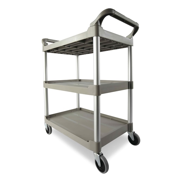 Rubbermaid Commercial Economy Plastic Cart, Three-Shelf, 18.63w x 33.63d x 37.75h, Platinum - FG342488PLAT