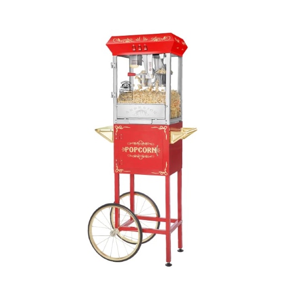 Superior Popcorn Co Carnival Popcorn Popper Machine With Cart-Makes Approx. 3 Gallons Per Batch-- (8 oz., Red) - 554852NTY