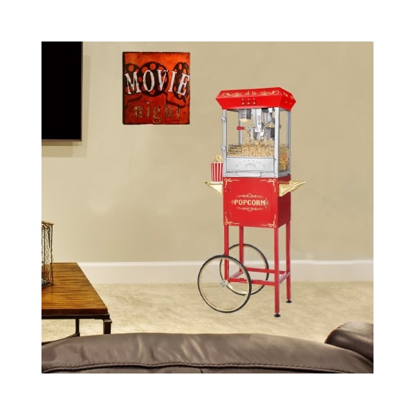 Superior Popcorn Co Carnival Popcorn Popper Machine With Cart-Makes Approx. 3 Gallons Per Batch-- (8 oz., Red) - 554852NTY