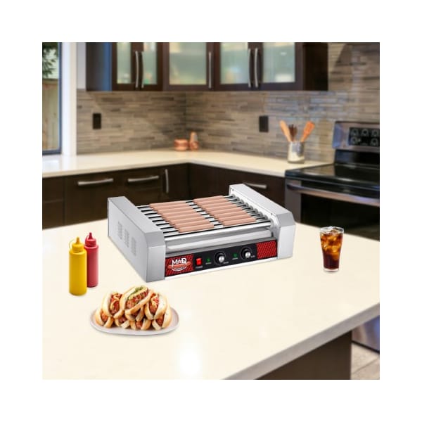 Great Northern Popcorn 24 Hot Dog Roller Machine, 9 Rollers, Sausage Grill, Electric Countertop, Drip Tray, Dual Zones - 223242HZJ