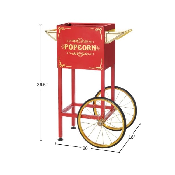 Great Northern Popcorn Popcorn Machine Cart, Replacement for 4-8 Ounce Poppers, 2 Shelves, Push Handle, Bicycle Wheels, Red - 466345LPV