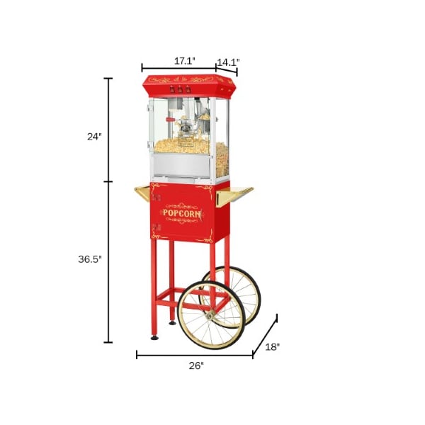 Superior Popcorn Co Superior Popcorn 8oz Popper Machine and Cart, Red - 704848RAB