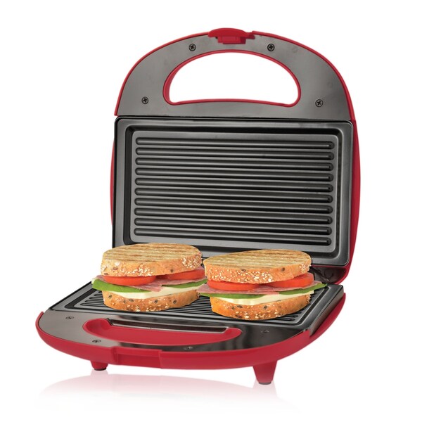 Premium Levella 2-Slice Sandwich Maker with Non-Stick Coated Plates and Cool Touch Housing in Red - PSM277