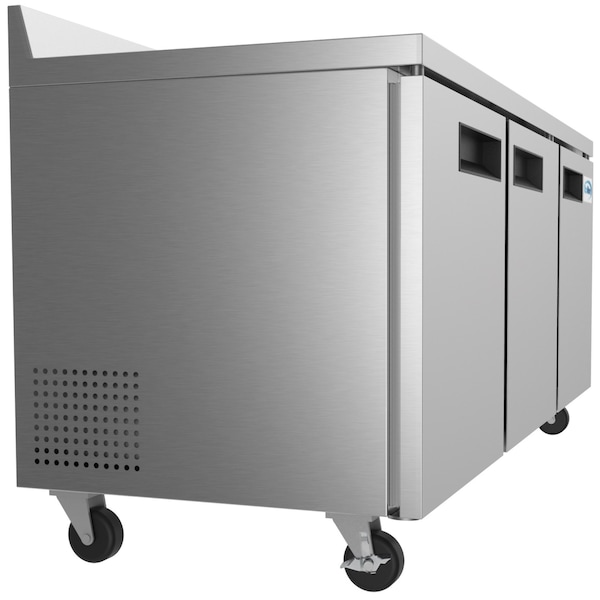 Koolmore 72" Stainless Steel 3 Door Worktop Commercial Refrigerator with 3 1/2 Backsplash - RWT-3D-16C