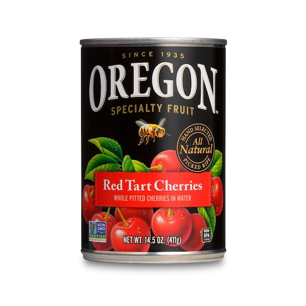 Producto de frutas de Oregon Cerezas Rojas Agrias sin Hueso en lata de 14.5 oz, Paquete de 8 - 51718