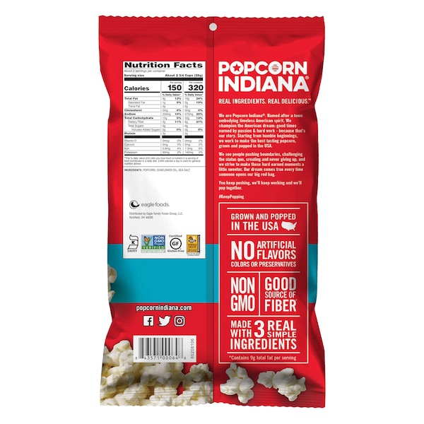 Palomitas de maíz Popcorn Indiana Sal Marina 2.1 oz., PK6 - 8435710004