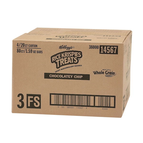 Cuadrados de arroz Krispie Treats de Kelloggs con chispas de chocolate de grano entero 1.59 oz., paquete de 80 - 3800014567