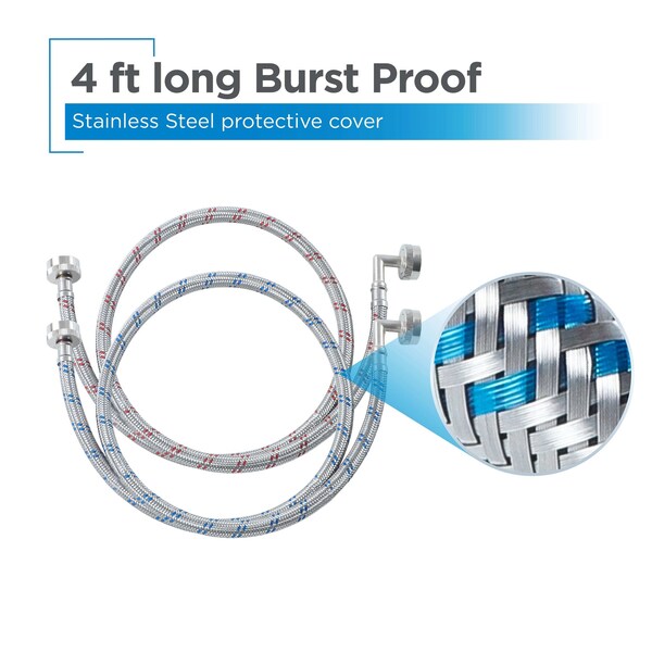 Any Laundry Stainless Steel Braided Washing Machine Hoses, Standard Fit 2-Pack, 4 Ft. - AWIH4S