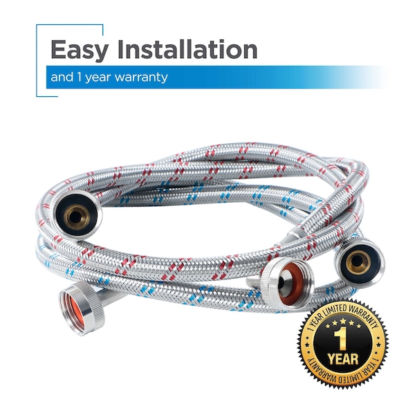 Any Laundry Stainless Steel Braided Washing Machine Hoses, Standard Fit 2-Pack, 4 Ft. - AWIH4S