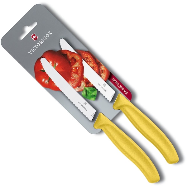 Swiss Army Brands 2024 Victorinox Kitchen Swiss Classic Utility - 2 Packs 4.5In Round, Serrated Blade Yellow Packaged - VIC-6.7836.L118B