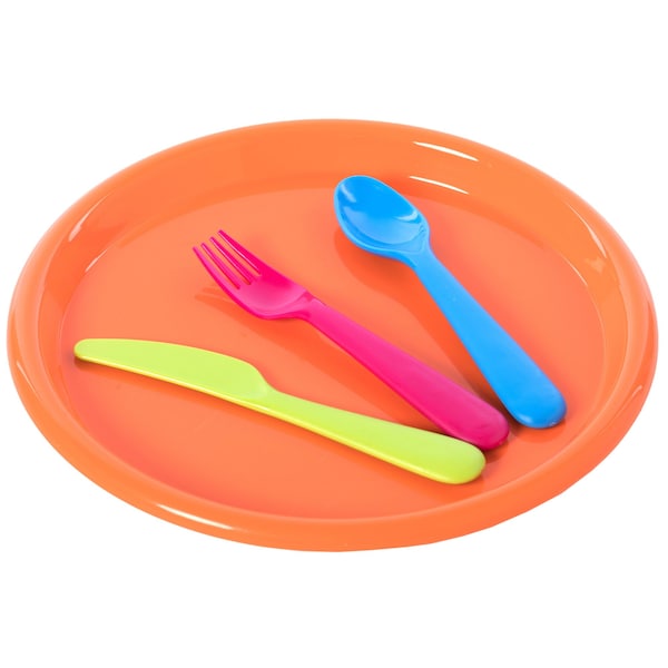 Basicwise Reusable Cutlery Set (1 of Green, Pink, Blue, Orange) Plastic Plates, Spoons, Forks and Knives - QI003831.4