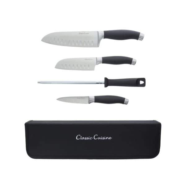 Hastings Home Professional Chef 5-piece Knife Set, Stainless Steel Hand Forged, Sharpening Steel and Zip Closure - 979102PNR