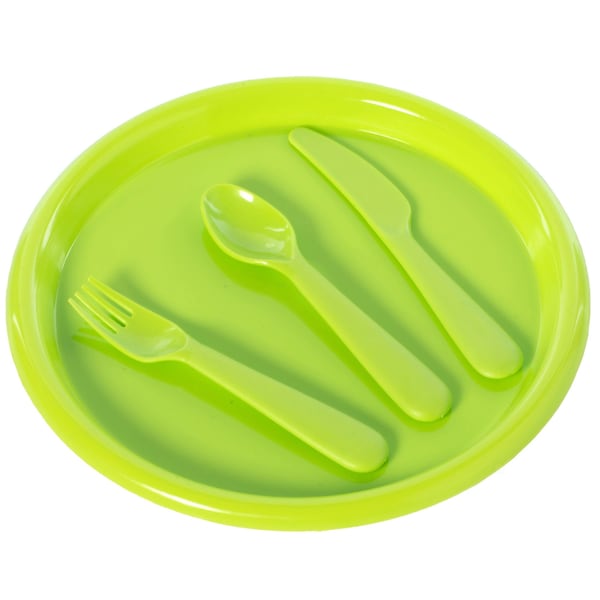 Basicwise Reusable Cutlery Set of 4 Plastic Plates, Spoons, Forks and Knives for Baby and Toddlers, Green - QI003831.GN