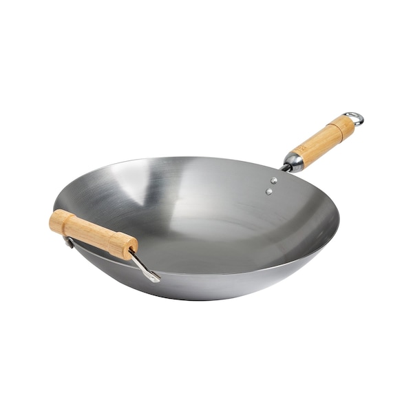 Joyce Chen Classic Series 14-In. Round Bottom Carbon Steel Wok with Birch Handles - J20-1140