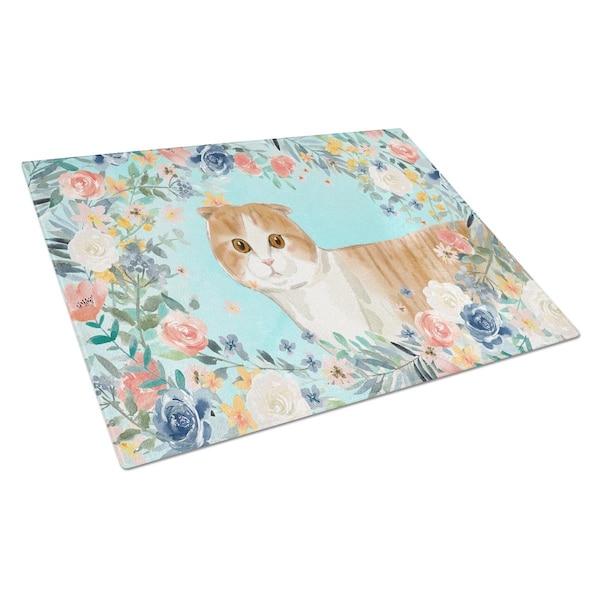 Carolines Treasures Scottish Fold Spring Flowers Glass Cutting Board Large - CK3397LCB